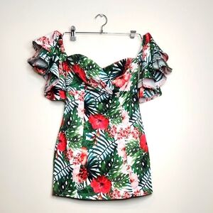 Made With Love‎ Floral Off-Shoulder Ruffle Top Women's Chic Boho Style